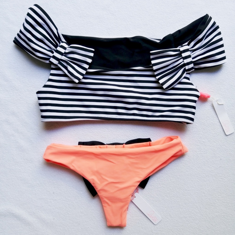 Lolli Swim Off the shoulder Bow Top S and XS cheeky bottoms